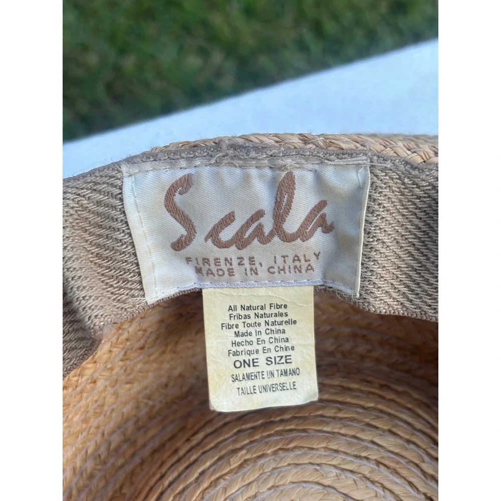 Scala Firenze Italy Natural Fiber Woven Straw Sun Hat Tan One Size Chin Strap